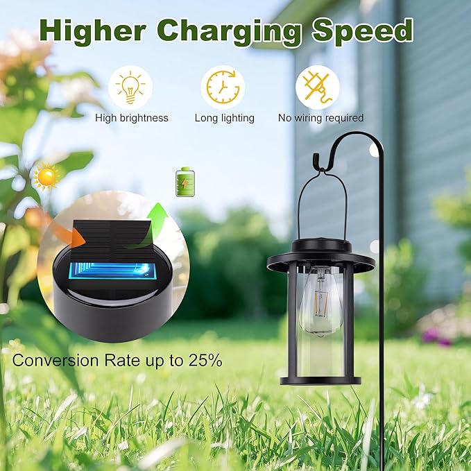 Larekook 2 Pack Solar Lanterns Outdoor Waterproof,High Brightness Hanging Solar Lights for Outside with Wall Mount Kit,Outdoor Decorative Lantern for Garden Patio Garage Porch Yard Decor