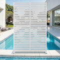 Metal Privacy Screen for Outdoor & Indoor Use, Free Standing Privacy Screen for Patio Garden Pool, 72" H x 47" W Decoative Privacy Panels, Weather Resistant, Easy Assembly (White Louvered)