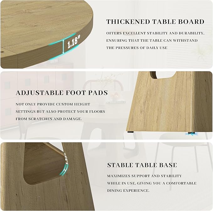 Round Dining Table for 4, Farmhouse 47 Inch Wood Dinner Tables with Storage Base for Kitchen Dining Living Room 4-6 People Gathering, Natural