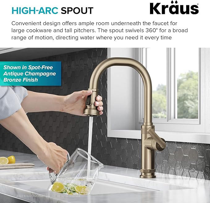 KRAUS Allyn Industrial Pull-Down Single Handle Kitchen Faucet in Spot-Free Black Stainless Steel, KPF-4102SFSB
