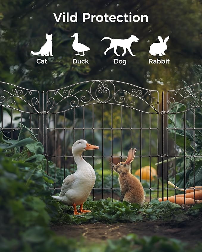 10 Panels No Dig Decorative Outdoor Garden Fence, 32 in(H) X 23.6 ft(L) Animal Barrier Fencing, Rustproof Portable Fence, Temporary Dog Fence Outdoor for Yard, Outside, Backyard, Patio