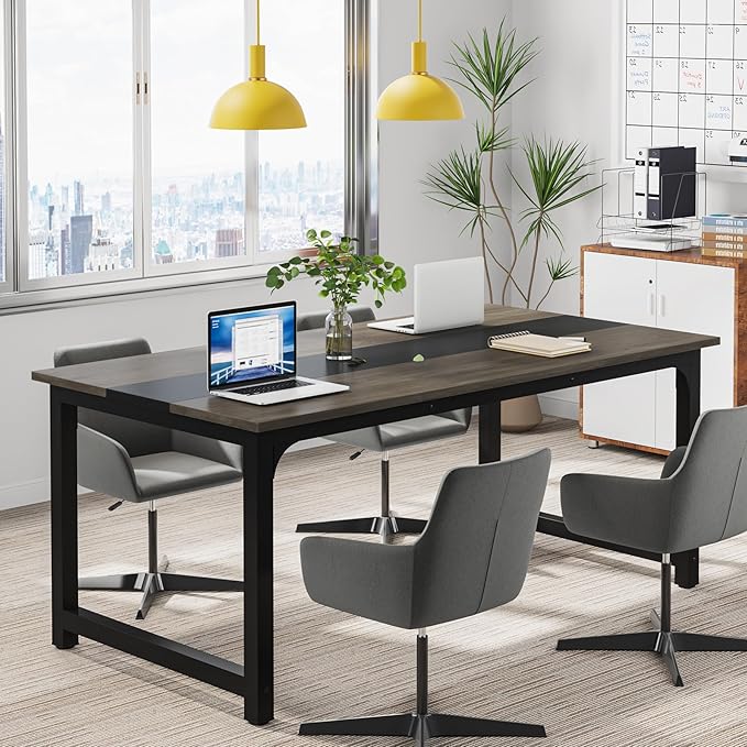 Tribesigns Modern Computer Desk, 63 x 31.5 inch Large Office Desk Computer Table Study Writing Desk Workstation for Home Office, Grey/Black