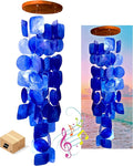 Bellaa 27918 Wind Chimes Outdoor, Garden Decorations, Musical, Indoor/Outside Windchimes, Beach, Ocean Breeze, Gifts for Mom, Gift for All Occasions, Capiz Sea Glass Shells Wood Blue 27 inch