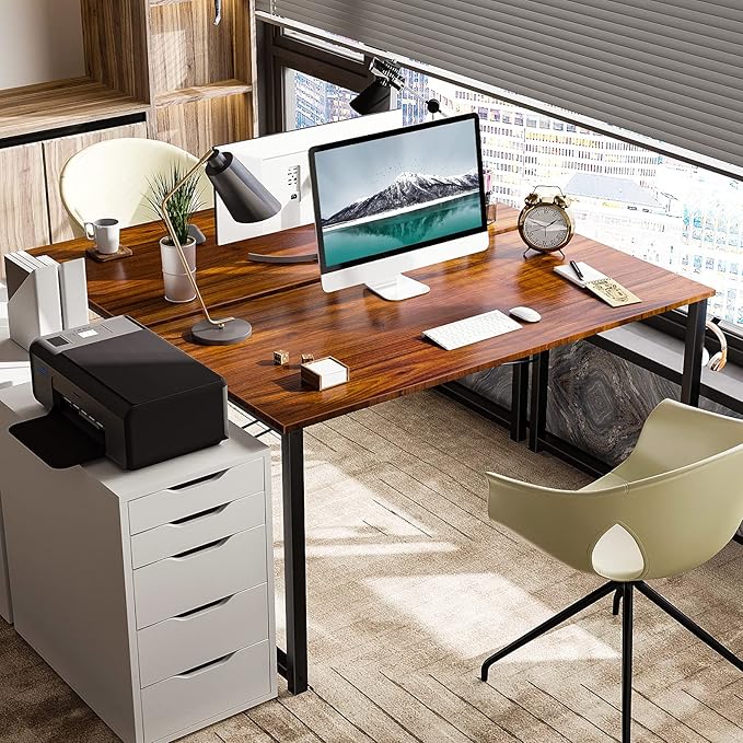 Coleshome 48 Inch Computer Desk, Modern Simple Style Desk for Home Office, Study Student Writing Desk, Deep Brown
