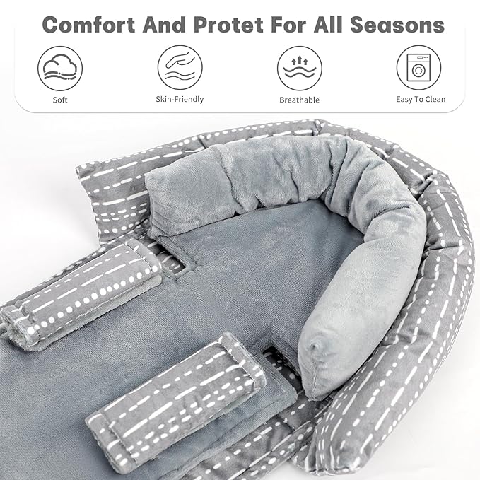 Infant Car Seat Insert, Baby Car Seat Head & Body Support with 2 Strap Pads, Ultra Soft Newborn Preemie Carseat Insert Cushion for Girls Boys, Fits Car Seat, Stroller, Swing, Bouncer, Grey