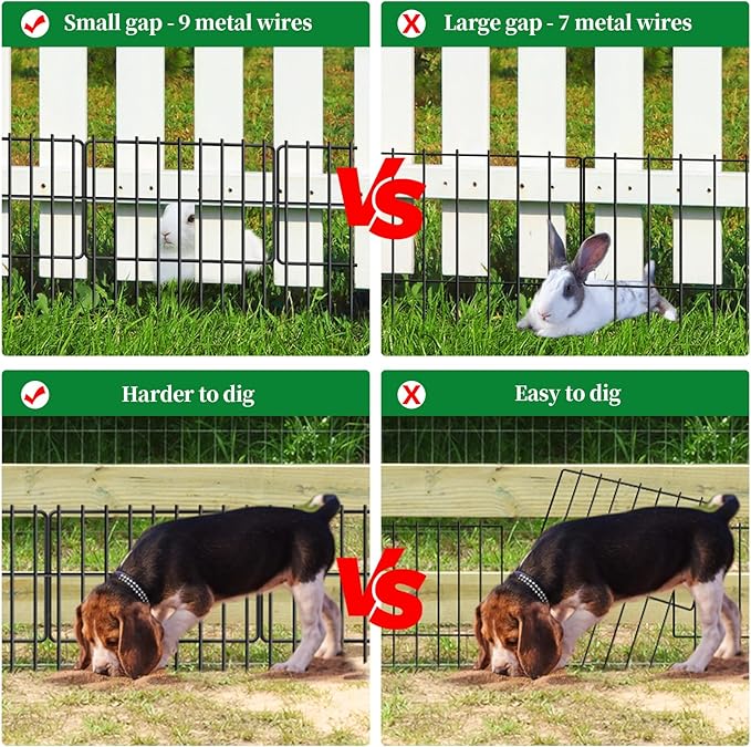 24 Panels Animal Barrier Fence, 1.25" Gap No Dig Fence, 17 in(H) X 26 Ft(L) Rustproof Metal Garden Fences Border Dog Rabbit Blocker, Small Wire Bottom Fencing for Outdoor Yard Patio Black