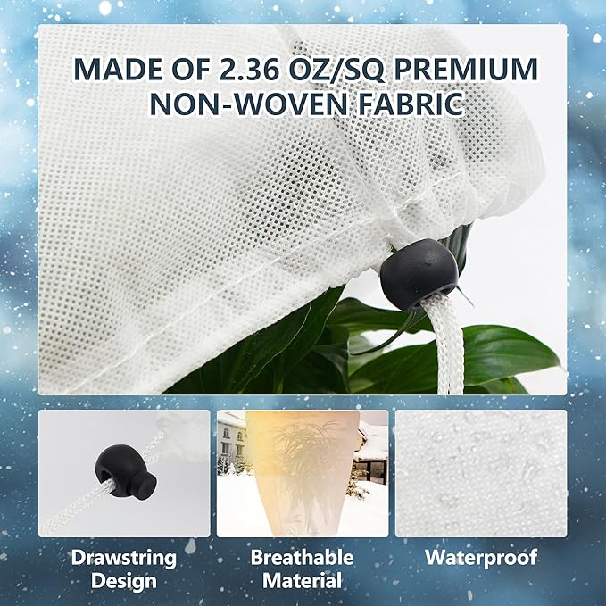 2 Pack Plant Covers Freeze Protection for Winter, 70.9''×47.2'' Frost Cloths for Outdoor Plants Cold Weather Blankets with Zipper Drawstrings