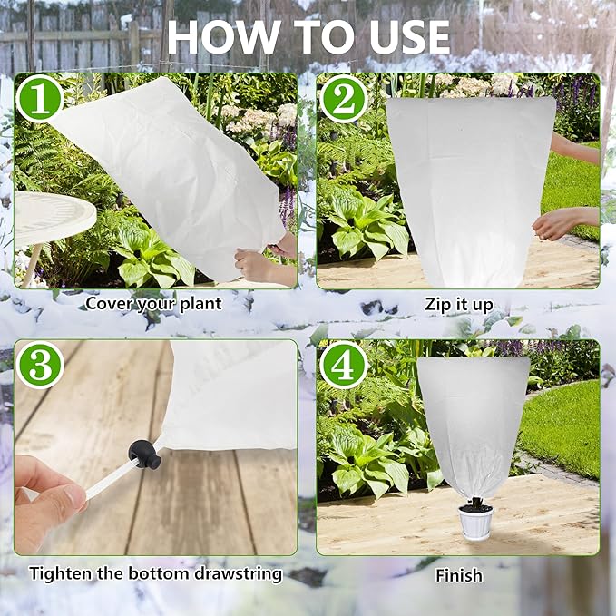 4 Pack Plant Covers Freeze Protection for Winter, 31.5''×23.6'' Frost Cloths for Outdoor Plants Cold Weather Blankets with Drawstrings