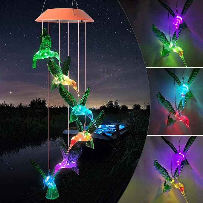 JOBOSI Hummingbird Solar Decor Gifts, Hummingbird Wind Chimes, Gifts for Mom, Women, Grandma, Garden Lawn Yard Decor,