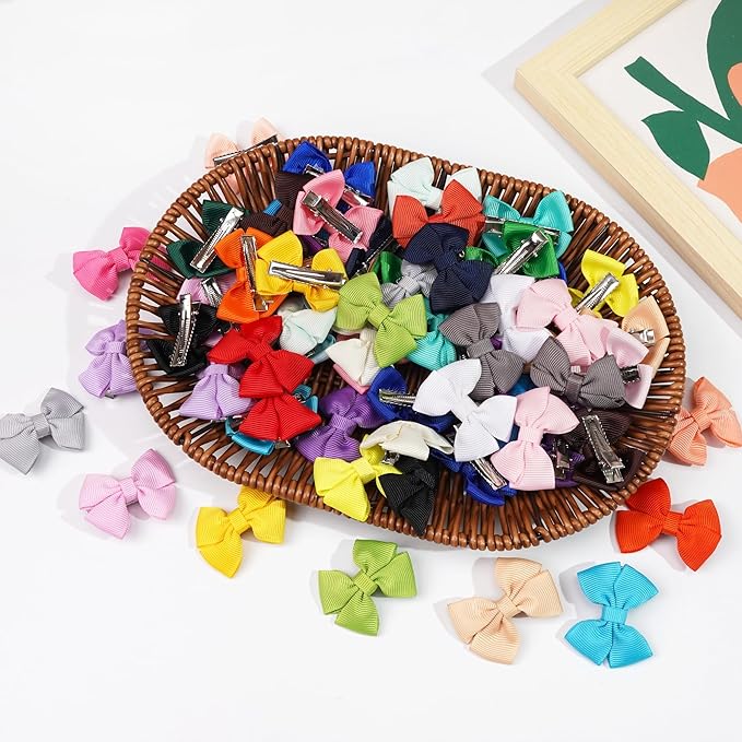 80Pcs Hair bow Clips 2Inch Mini Hair Clips for Baby Fine Hair Grosgrain Ribbon Bows Metal Alligator Clips Non-slip Baby Hair Clips for Baby Girls Infants Toddlers 40 Colors in Pairs