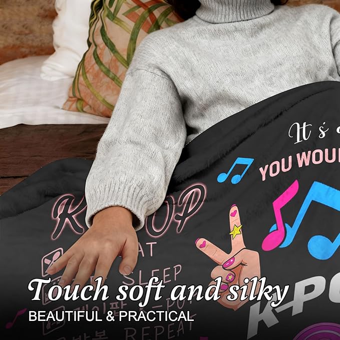 Kpop Gifts Blanket for Teen Girls - Music Gifts for Women Friends K-Pop Fans Lovers, Kpop Merch Stuff, Christmas Birthday Gifts for BFF Girls Women, Just A Girl Who Loves K-pop Blanket 80''x60''