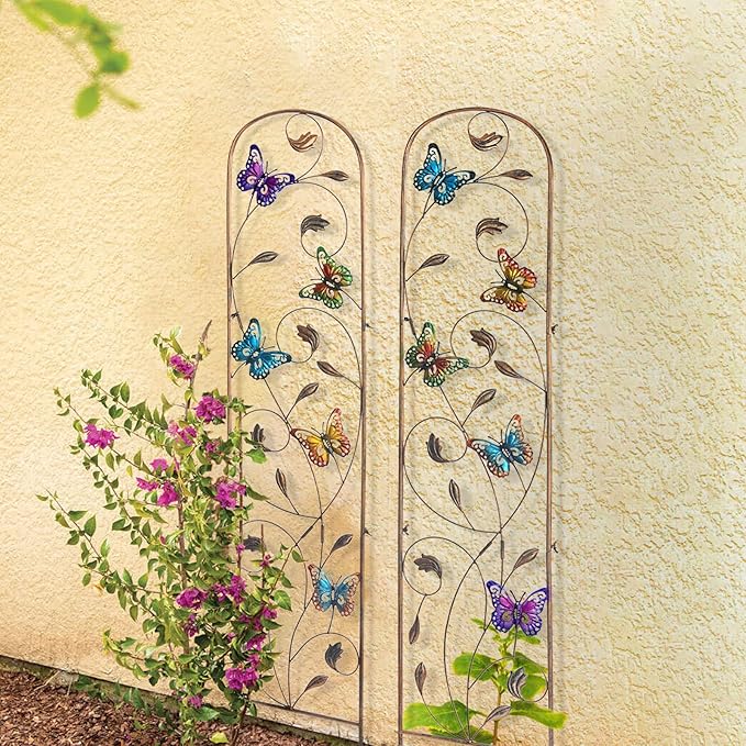 SUNNYPARK Set of 2 Butterfly Metal Garden Trellis for Climbing Plants, Decorative Vegetables Flowers Vine Trellis for Outdoor Patio 60'' H x 11'' W