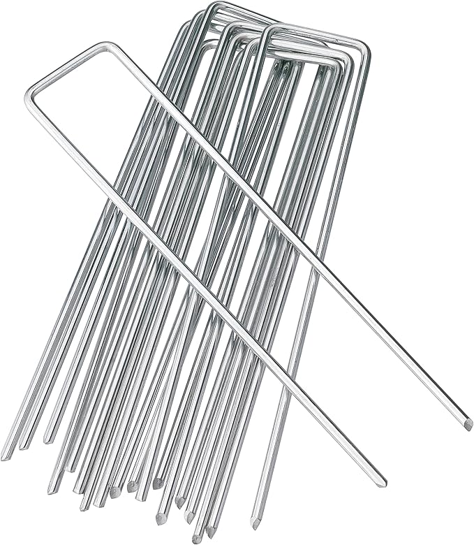 6 Inches Heavy Duty Galvanized Steel Garden Stakes Staples Securing Pegs for Securing Weed Fabric Landscape Fabric Netting Ground Sheets and Fleece, Christmas Decoration, Accessories (10, Silver)