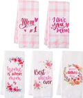 R HORSE 5Pcs Best Mom Kitchen Dish Towel Set Mother Pink Floral Absorbent