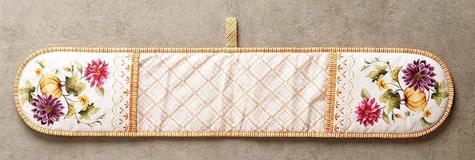 Maison d' Hermine Double Oven Mitt (7" x 35") 100% Cotton Heat Resistant BBQ Cooking Gloves with Loop for Thanksgiving Christmas Decorations Cooking Handling Hot Pan (Pumpkin Garden - Cloudy Cream)