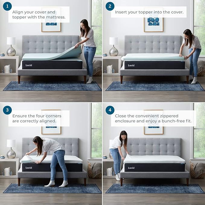 LUCID 3 Inch Lavender Infused Memory Foam Mattress Topper and LUCID Zippered Enclosure Mattress Topper Cover, California King
