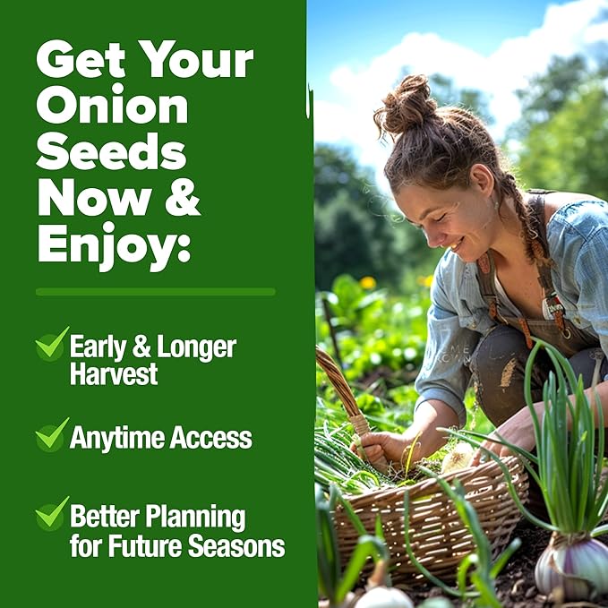 HOME GROWN 8 Onion Seeds for Planting – 1,600 Heirloom Vegetable Seeds – Grow Sweet, Yellow, Red, Spanish, Green & Vidalia Onions in Outdoor or Indoor Home Garden