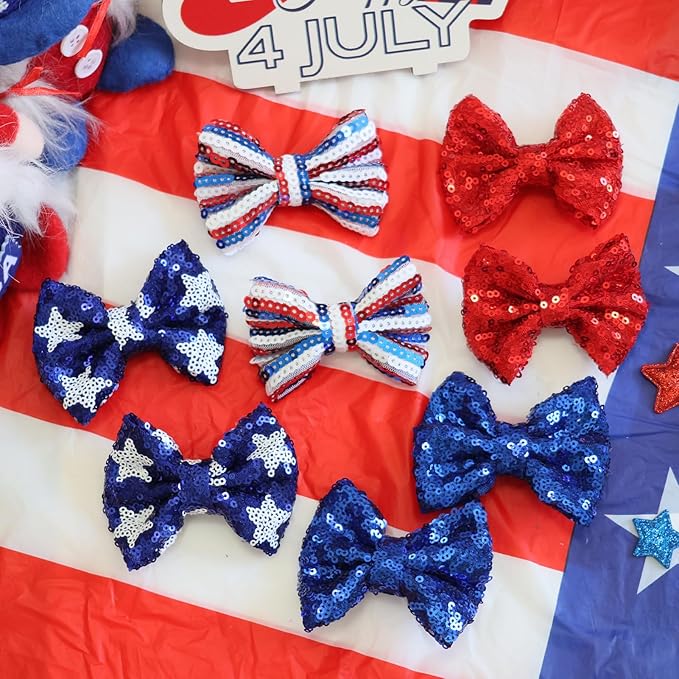 Red Sequin Hair Bows for Girls Blue Star Sparkly Alligator Clips 4th of July Glitter Hair Accessories for Little Teen Toddler Girls Kids Gift
