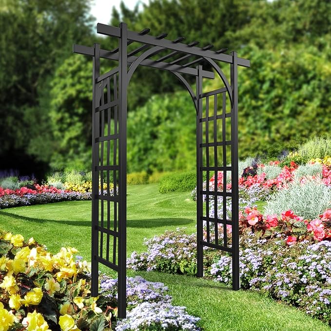 VINGLI Garden Arbor, PVC Wedding Arch for Ceremony Party, Garden Trellis for Climbing Plants Outdoor, Arch Backdrop Stand for Garden, Backyard, Wedding, Lawn (Black)