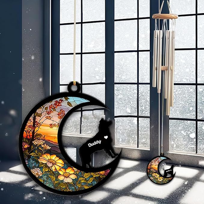 Border Collie Sun Catcher Wind Chime, Custom Sunflower Suncatcher Dog Memorial Wind Chime, Dog Loss Gift, Dog Sympathy Gift, Pet Loss Suncatcher, Outdoor Garden Decor