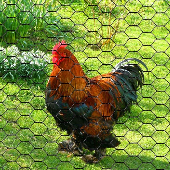 PVC Hexagonal Poultry Netting Chicken Wire 12" x50' x 1" Mesh 20GA Black
