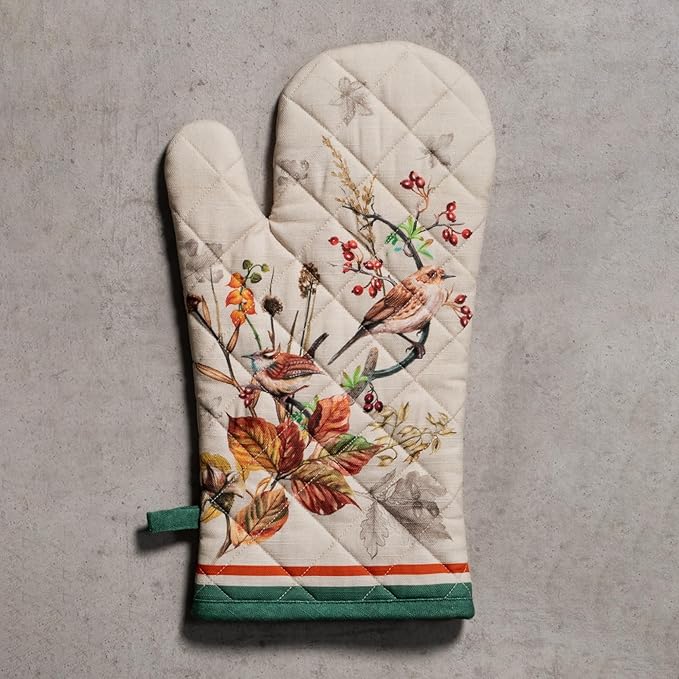 Maison d' Hermine Oven Gloves 100% Cotton Oven Mitt 7" x 13" with Loop Heat Resistant BBQ Cooking Gloves for Thanksgiving Christmas Decorations Baking Handling Hot Pans (Pack of 1, Recolte)
