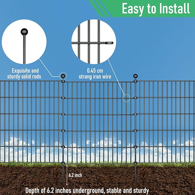 10 Panels Garden Fence Dog Fence Outdoor for Yard,32in H x 23.6ft L Rustproof Metal Fencing with Ground Stakes|No Dig Temporary Animal Proof Containment for Pets/Rabbits|Durable Patio Security Panels