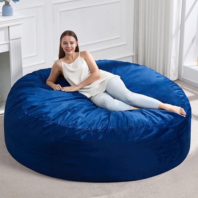 Hobestluk 6FT Bean Bag Chair Bean Bag Chairs for Adults Giant Bean Chairs with Velvet Cover, Memory Foam BeanBag Chair Fluffy BeanBag Chairs for Living Room, Bedroom- Blue (70" x 70" x 15")