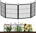 SunsGrove Garden Fence 24 in(H) x 7.4 ft(L) 4 Panels, Heavy Duty Metal Animal Barrier Fence for Dogs, Easy No-Dig Setup, Decorative Dog Fences, Black