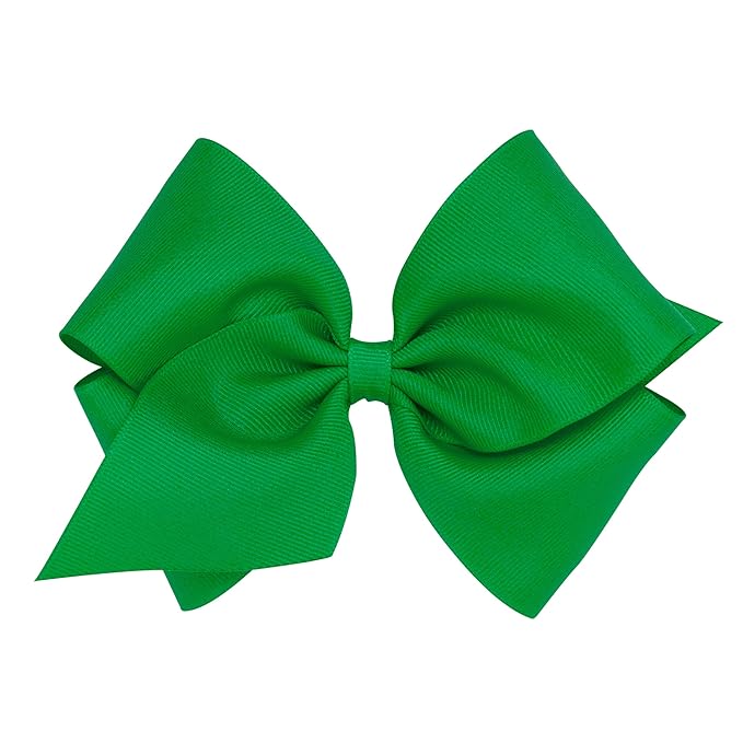 Wee Ones Girls' Plain Wrap Classic Grosgrain Hair Bows on a WeeStay No-Slip Hair Clip, Handmade, Mini King, Green