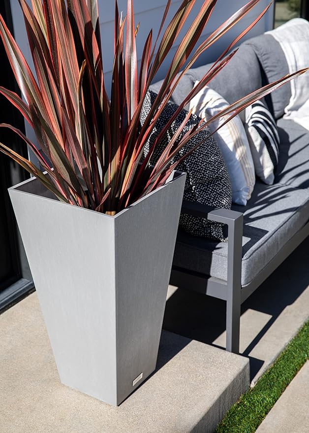 Veradek V-Resin Indoor/Outdoor Taper Planter (30 inch, Grey)