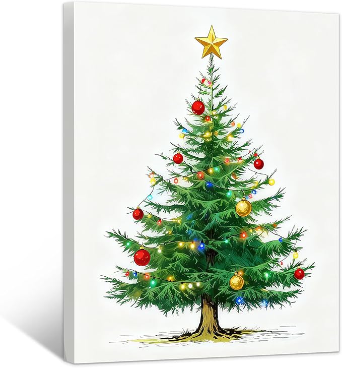 Framed Christmas Pictures Wall Decor,Vintage Pine Tree Prints,Winter Christmas Canvas Wall Art Decoration for Bedroom Bathroom Living Room Rustic Xmas Holiday Gifts (Christmas Tree 7, 24'' X 36'')