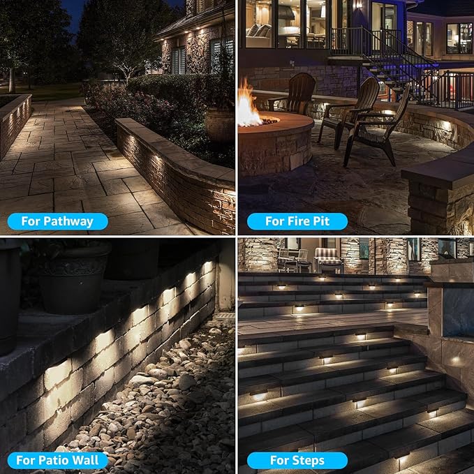 SUNVIE 7 Inch Hardscape Lighting 5W LED Retaining Wall Lights 3000K Warm White Low Voltage Landscape Lighting Waterproof Outdoor Step Lights with Connectors Paver Lights for Retaining Wall ETL, 4 Pack