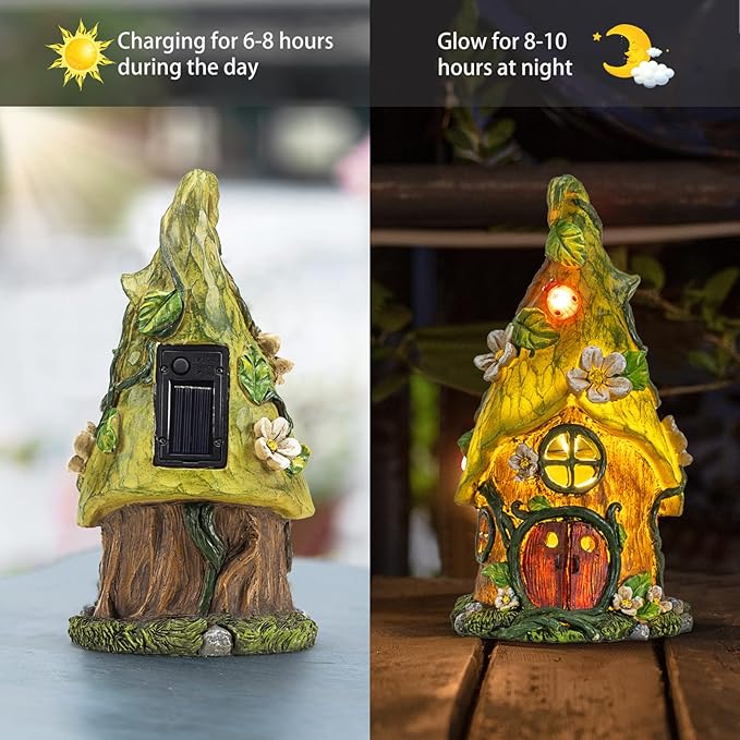 Garden Decor Outdoor Solar Statues, 9.4Inch Resin Fairy Garden Solar Lights Birthday Gifts for Women Yard Decorations, Gardening Gifts for Patio, Balcony, Porch Decor