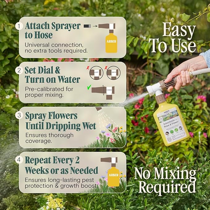 Organic Insecticide for Roses & Flowers – 16oz Ready-to-Spray Pest Control – Controls Aphids, Thrips, Japanese Beetles & More – Bee-Safe & Eco-Friendly