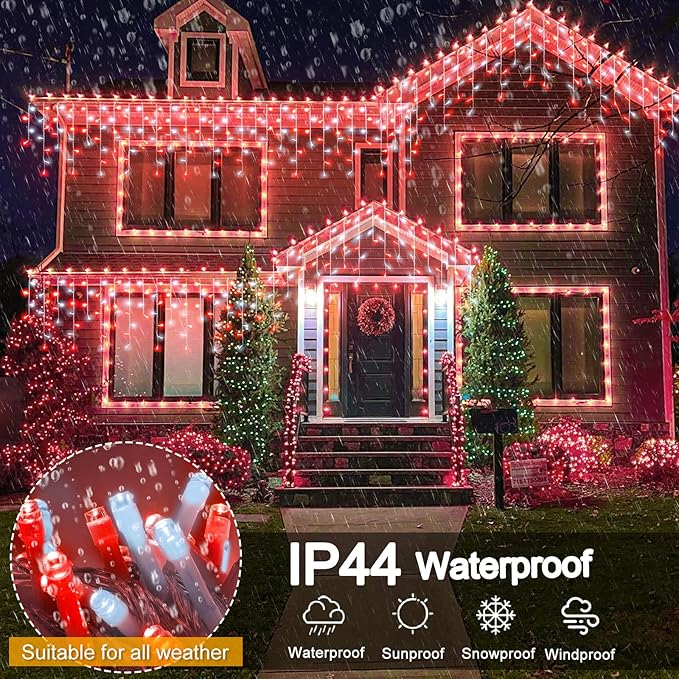 66ft Red and White Christmas Lights, 640 LED Icicle Lights for Outside, Clear Wire Connectable Twinkle Lights with 8 Modes Timer Waterproof for House Window Party Tree Holiday Patio Yard Home Decor