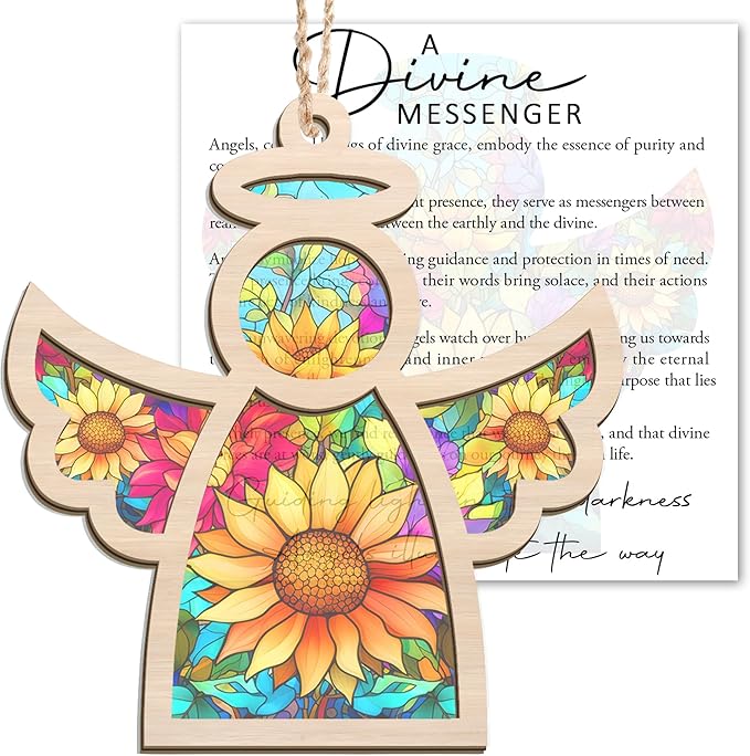 Angel Ornaments for Christmas Tree - Guardian Angel Suncatcher with Card for Tree Decorations - Sympathy Gifts for Loss of Loved One, Christmas Ornaments 2025, Sun Catchers for Home Decor