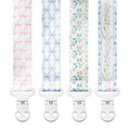 Stadela Baby Pacifier Clip Holder - Girl 4 Pack Gift Set – Vintage Floral Bows Ribbons Flowers French Blue Pink