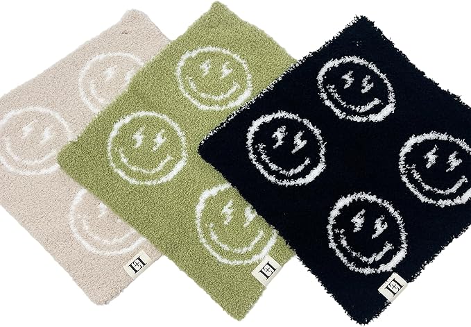 L+L USA Smiley Face Baby Lovey Pacifier/Teether Holder 10"x10" - DreamSoft Plush Fluffy Cuddly Soothie Reversible Mini Comfort Blanket Cute Newborn Gift Essential Babies Boys Girls (Sage Green/White)