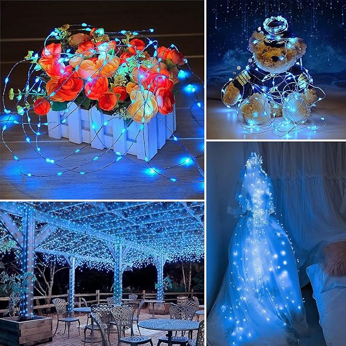 Solar String Lights Outdoor Waterproof 2 Pack Total 66ft 200LED 8 Modes Twinkle Lights Solar Fairy Lights for Patio, Garden Yard Party Wedding Tree Christmas Halloween Decoration, Blue
