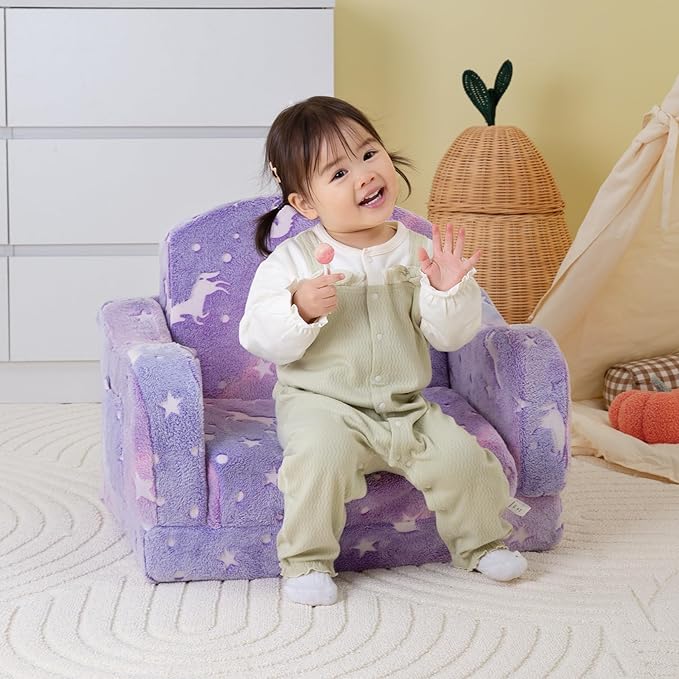 Thick Comfy Toddler Chair and Couch for Kids,2-in-1 Soft Plush Fold Out Sofa for Children,Convertible Couch to Lounger for Toddler