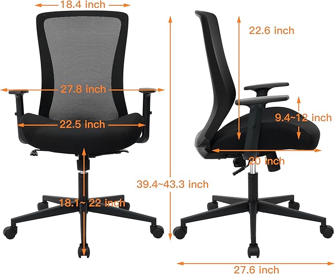 Big and Tall Office Chair for Heavy People 400lb, Ergonomic Desk Chair Mesh Computer Chair with Lumbar Support, Adjustable Height and Armrests
