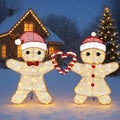 32"H Outdoor Gingerbread Lights, 2D Pre-lit Holiday Lawn Lights Christmas Decorations, 100 Warm White LEDs, Stake-Down Flat Xmas Yard Decor, Ground Decorations for Garden, Porch, Set of 2