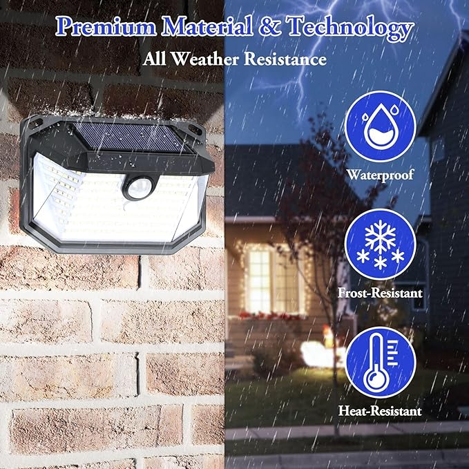 Solar Outdoor Lights, 2-Pack Super Bright 178 LEDs Motion Sensor Wall Light with 270° Wide Angle & 3 Modes, Waterproof Solar Powered Security Light for Patio Garden Garage Front Door