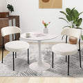 SoarFlash Kitchen Table and Chairs for 2, 31.5" Dining Table Set for 2 with Boucle Upholstered Chairs, 3 Piece Round Kitchen Table Set, Dining Room Table Set for Small Space, Apartment, Beige/White
