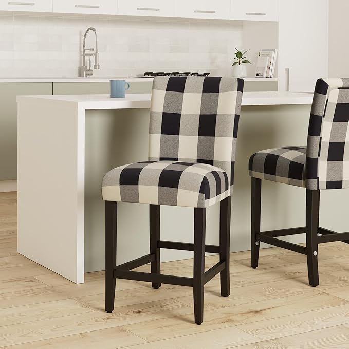 HomePop by Kinfine Fabric Upholstered Counter Height Barstool - 24-inch, Black and Cream Geometric