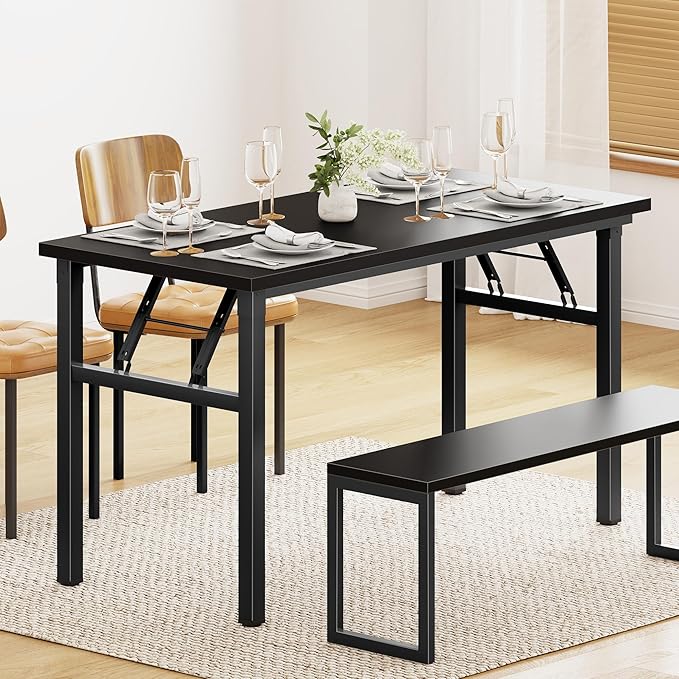 DlandHome Computer Desk Folding Table 39.4 inches Writing Desk for Small Space Study Table Laptop Desk No Assembly Required Black&Black