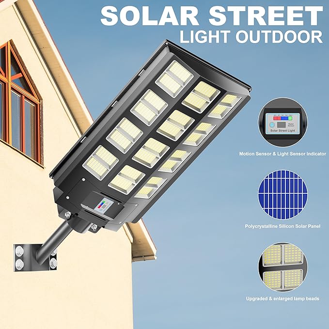 loyoele 9000W Solar Street Lights Outdoor 240000 Lumens Solar Flood Light with Remote Control & Motion Sensor, Waterproof IP66 Dusk to Dawn Solar Power Lights for Garden,Yard, Path, Parking Lot 2-Pack