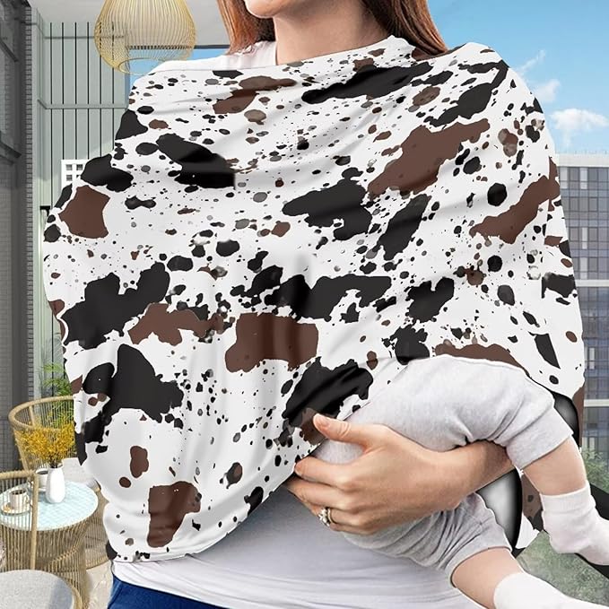 AFPANQZ Cow Print Nursing Covers for Newborns Baby Car Seat Covers for Baby Boys Girls, All Season Baby Carseat Canopy Cover Ups Breastfeeding Scarves Breathable Scarf
