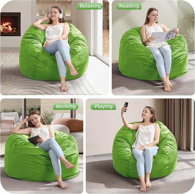 Hobestluk 3FT Bean Bag Chair Giant Bean Bag Chairs for Adults Large Bean Chairs with Removable Cover, Beanbag Chair with Filler, Adult Bean Bag Chairs for Living Room, Bedroom
